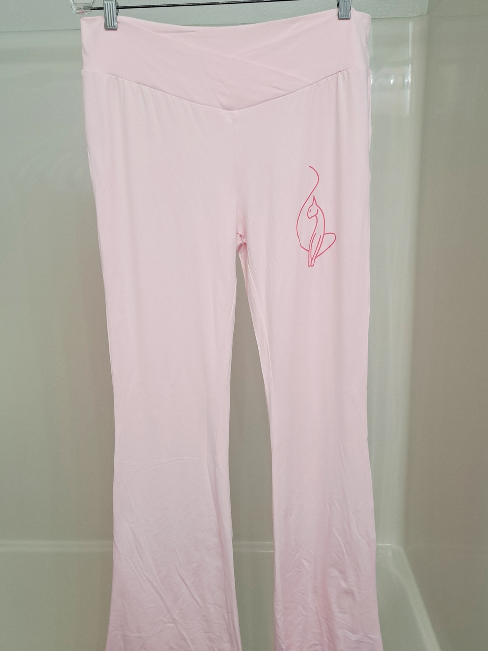 Women's Light Pink Yoga Lounge Pants with Subtle Cat Graphic